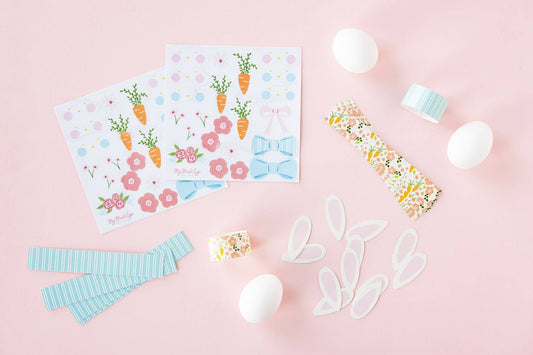 Egg Decorating Kit – 2 sticker sheets, 24 ears, 12 egg stands, fun for all ages, perfect for Easter egg hunts.