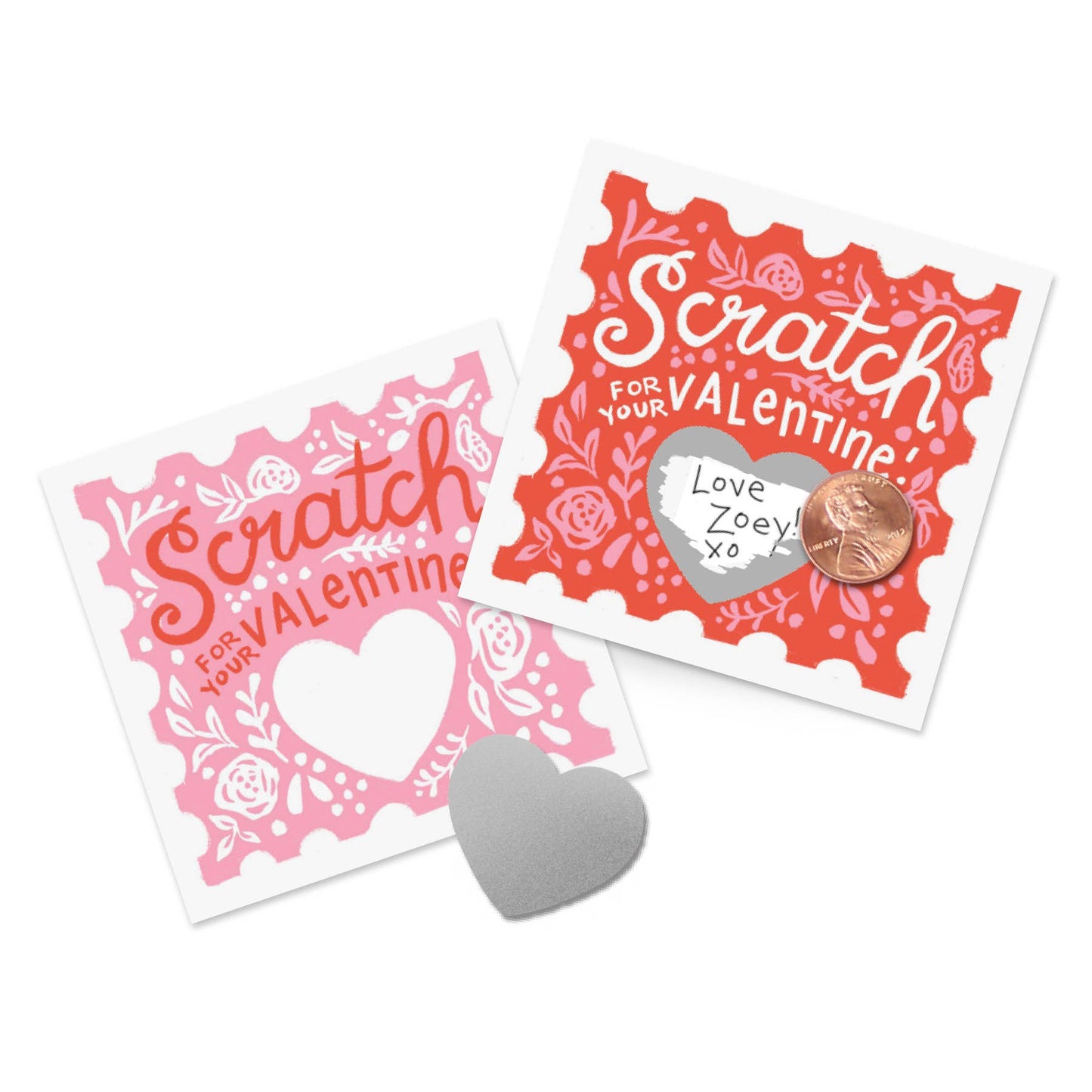 DIY Scratch-Off Valentines Kit: 18 cards (pink & red), scratch-off stickers included. Add a personal touch with handwritten messages!