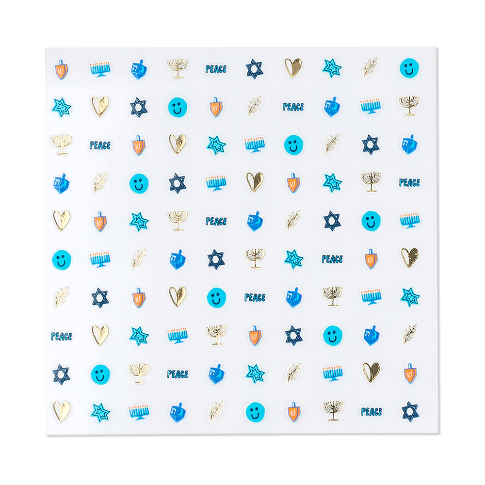 Hanukkah Nail Stickers with Blue Color Palette and Gold Foil Elements, Featuring 100 Non-Toxic Stickers Perfect for Party Favors or Small Gifts, Illustrated by Jordan Sondler