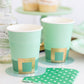 Set of 8 Leprechaun Party Cups – 12oz, 4.5" tall with gold foil and paper hat brim, perfect for St. Patrick's Day.