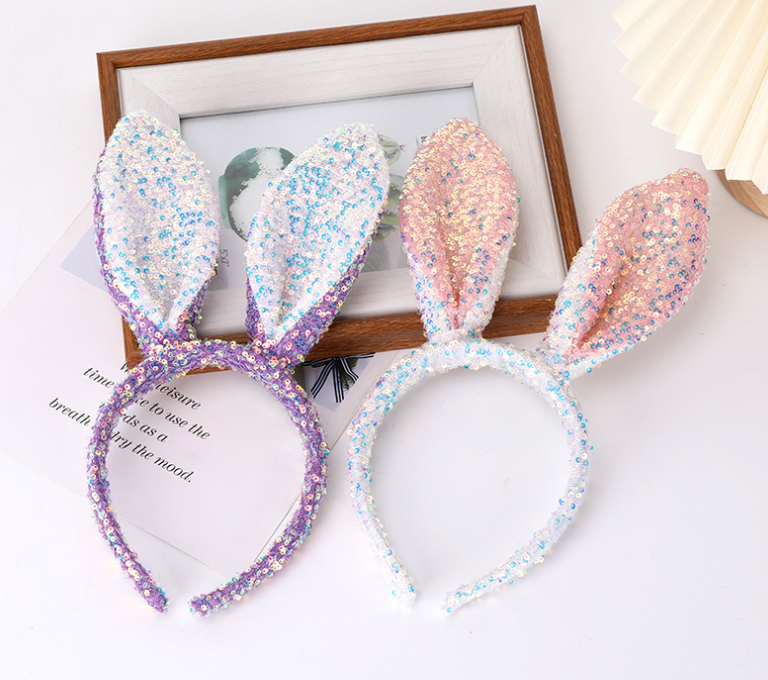 Sequined Bunny Ears Headband – Cute Easter Accessory for Kids and Adults, Sparkly Spring Headband