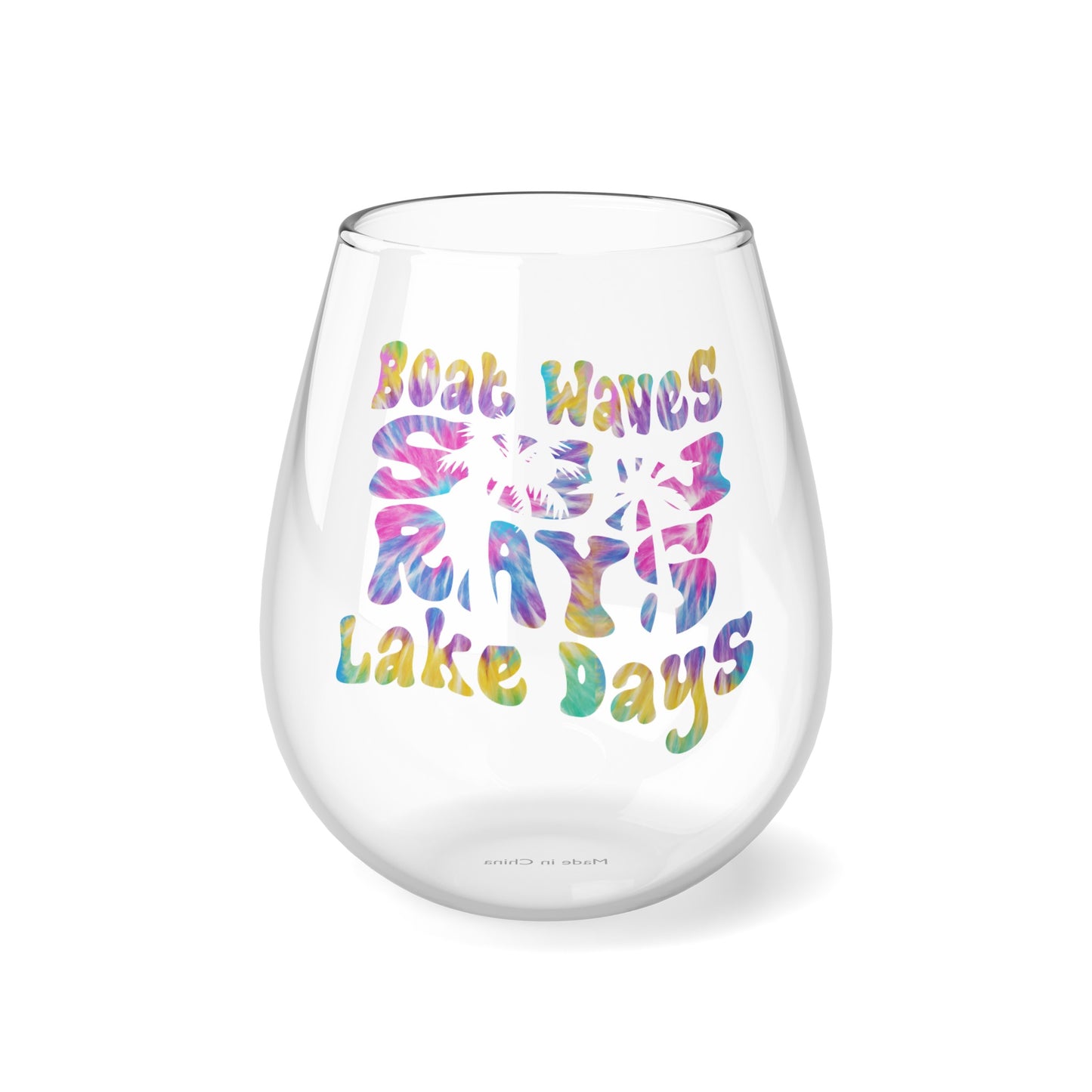 “Boat Waves Sun Rays Lake Days” 🍷 Stemless Wine Glass, 11.75oz