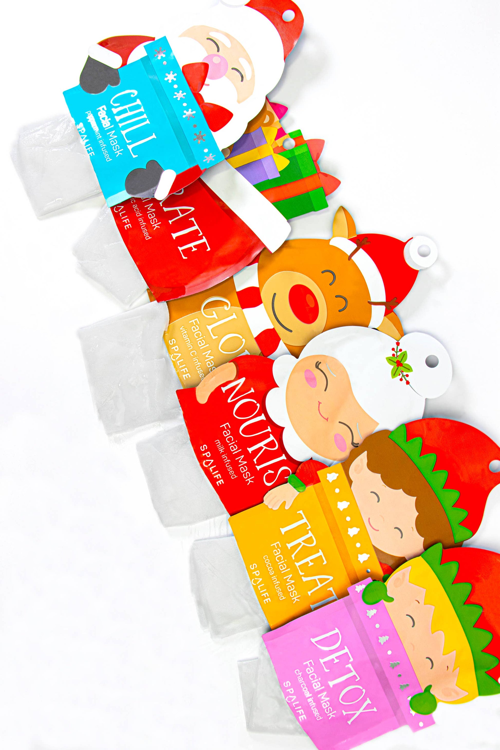 Santa’s Squad Sheet Mask Set with Peppermint & Cocoa. Hydrate, brighten, & soothe winter skin. Perfect for holiday gifting! Sulfate & paraben free.