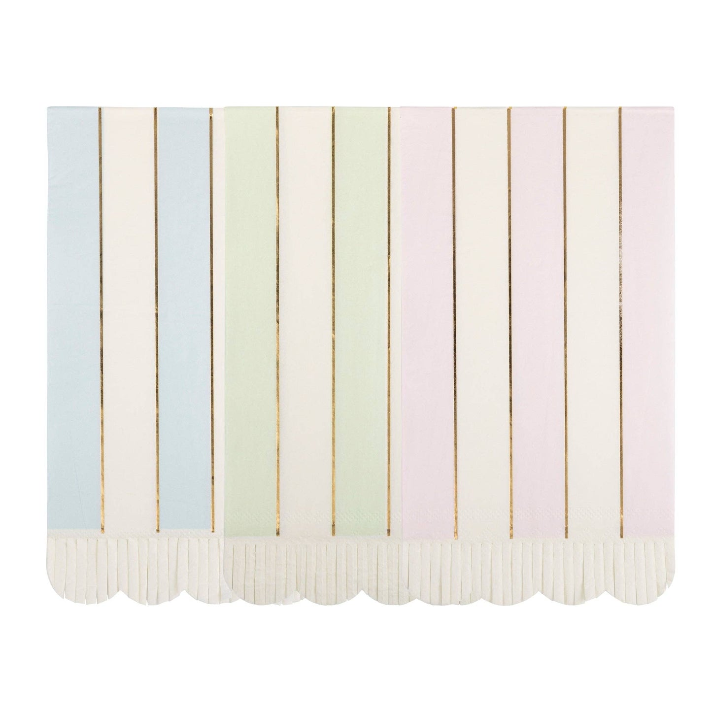 Guest Napkin Set – 18 napkins (4.25"x7.75"), 3 designs with striped & fringe trim, perfect for spring gatherings.