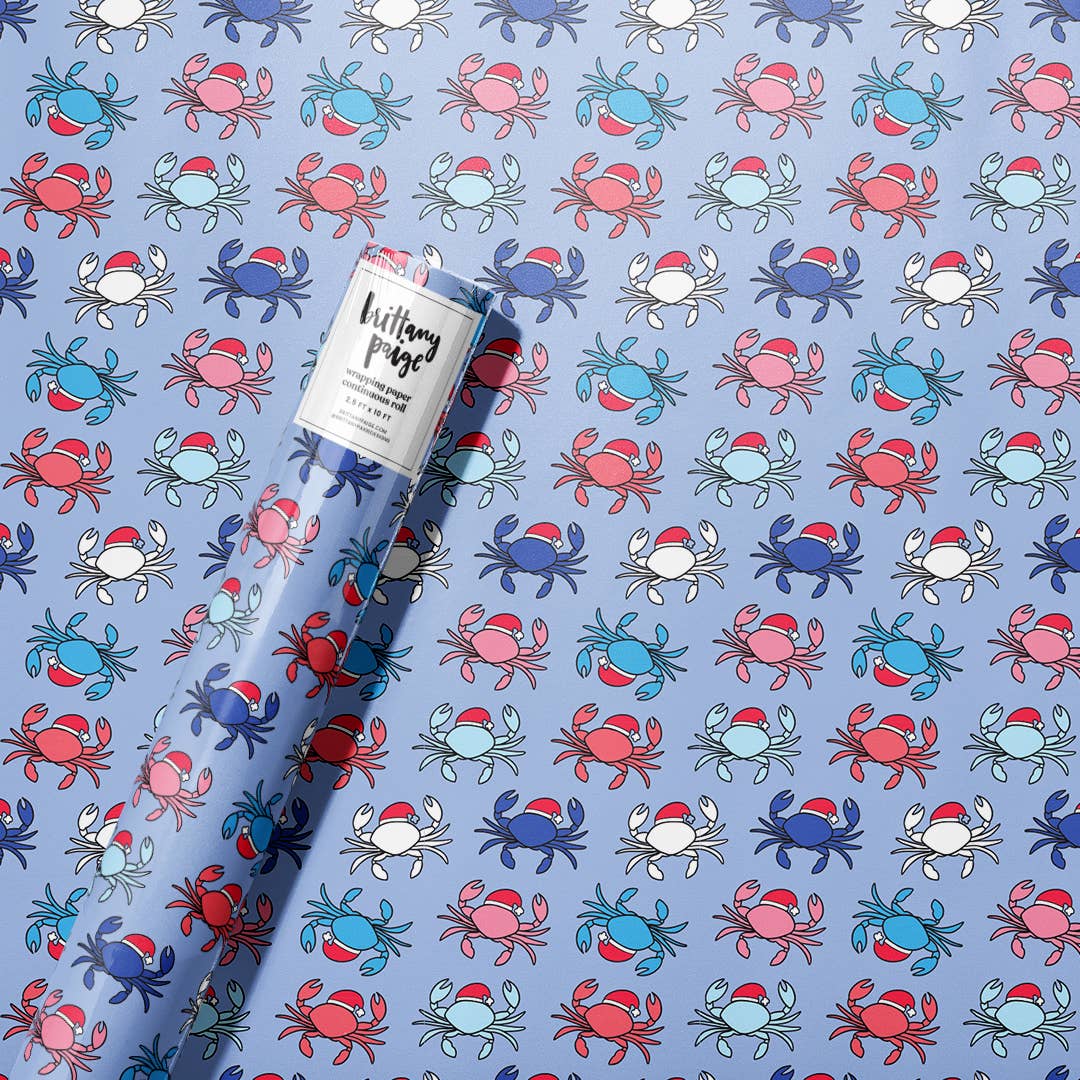 “Holiday Santa Crabs” 🎄 Wrapping Paper Roll