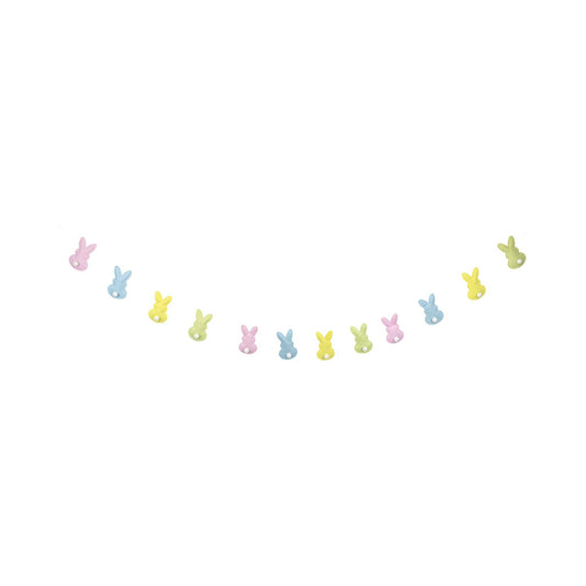 Puffy Felt Pastel Easter Bunny Banner – 6ft long, 12 bunnies (3"x5"), perfect for Easter decor & parties.