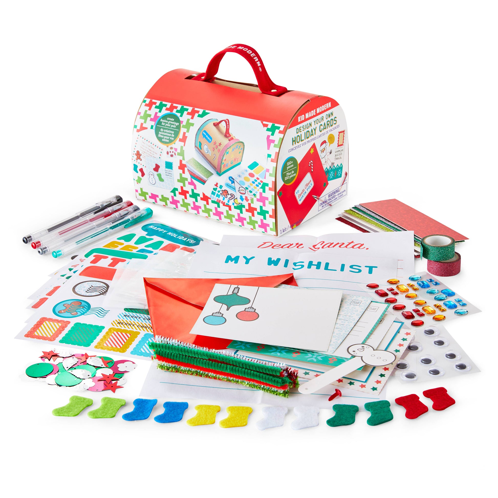 Design Your Own Christmas Cards Kit with 250+ Pieces, Includes Craft Mailbox, Stickers, Gel Pens, Glitter Paper, and Letter to Santa - Perfect for Family Fun and Holiday Greetings.