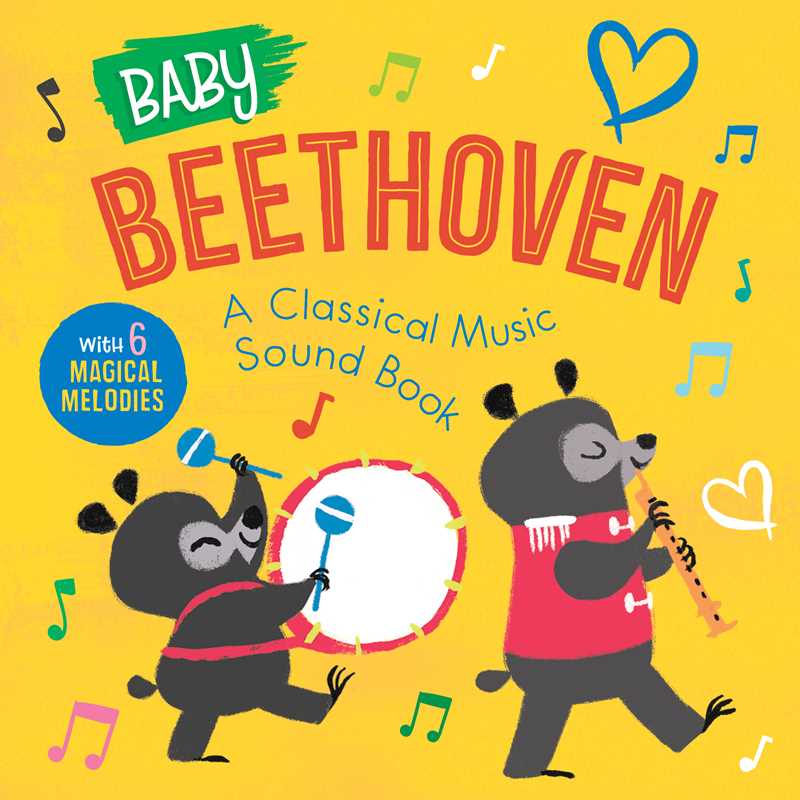 Baby Beethoven sound book with 6 melodies. Whimsical animals and classical music for toddlers. 14 pages.