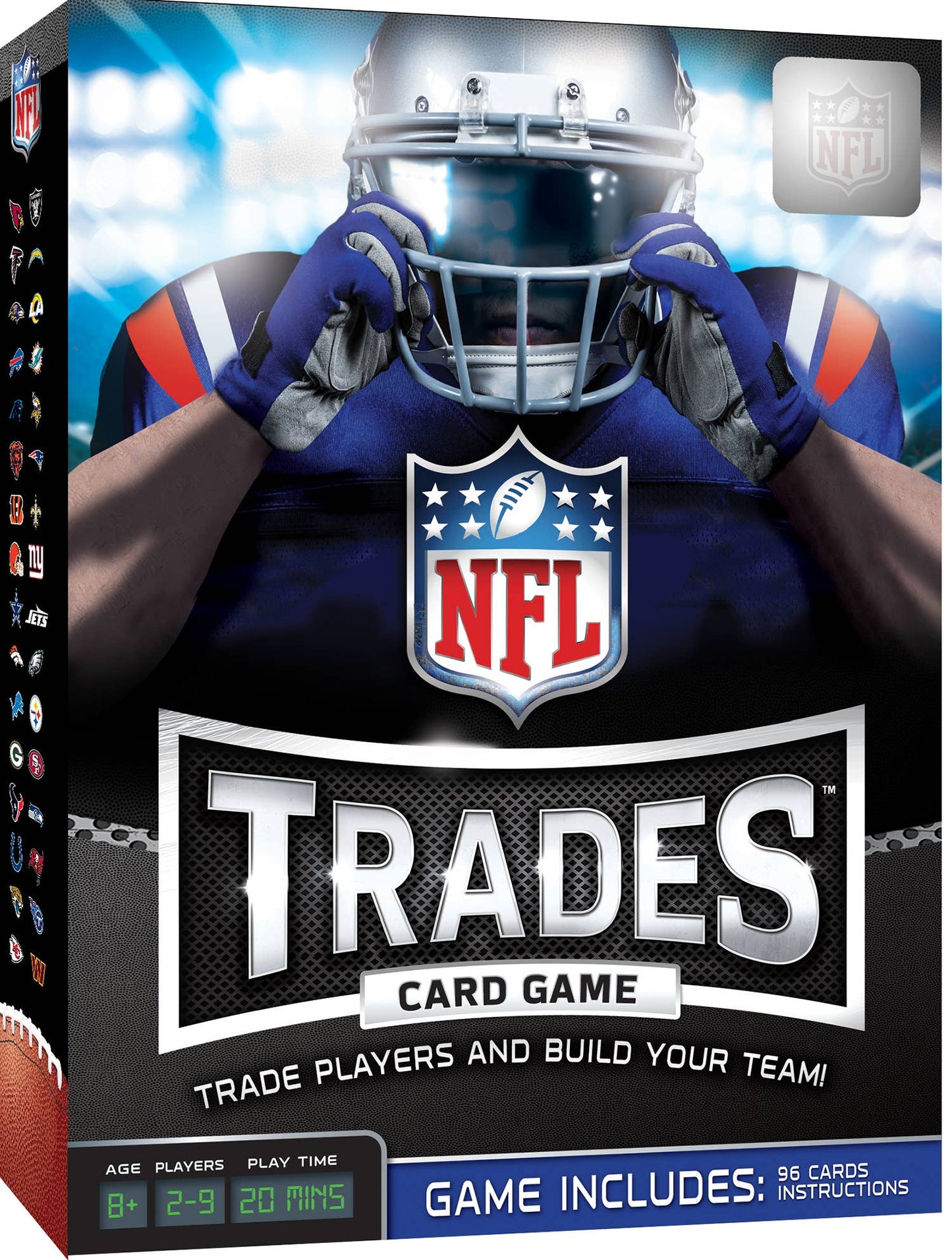 Fast-paced NFL Trades Card Game; build combos of player positions, teams, and divisions to score points and win the ultimate football challenge!