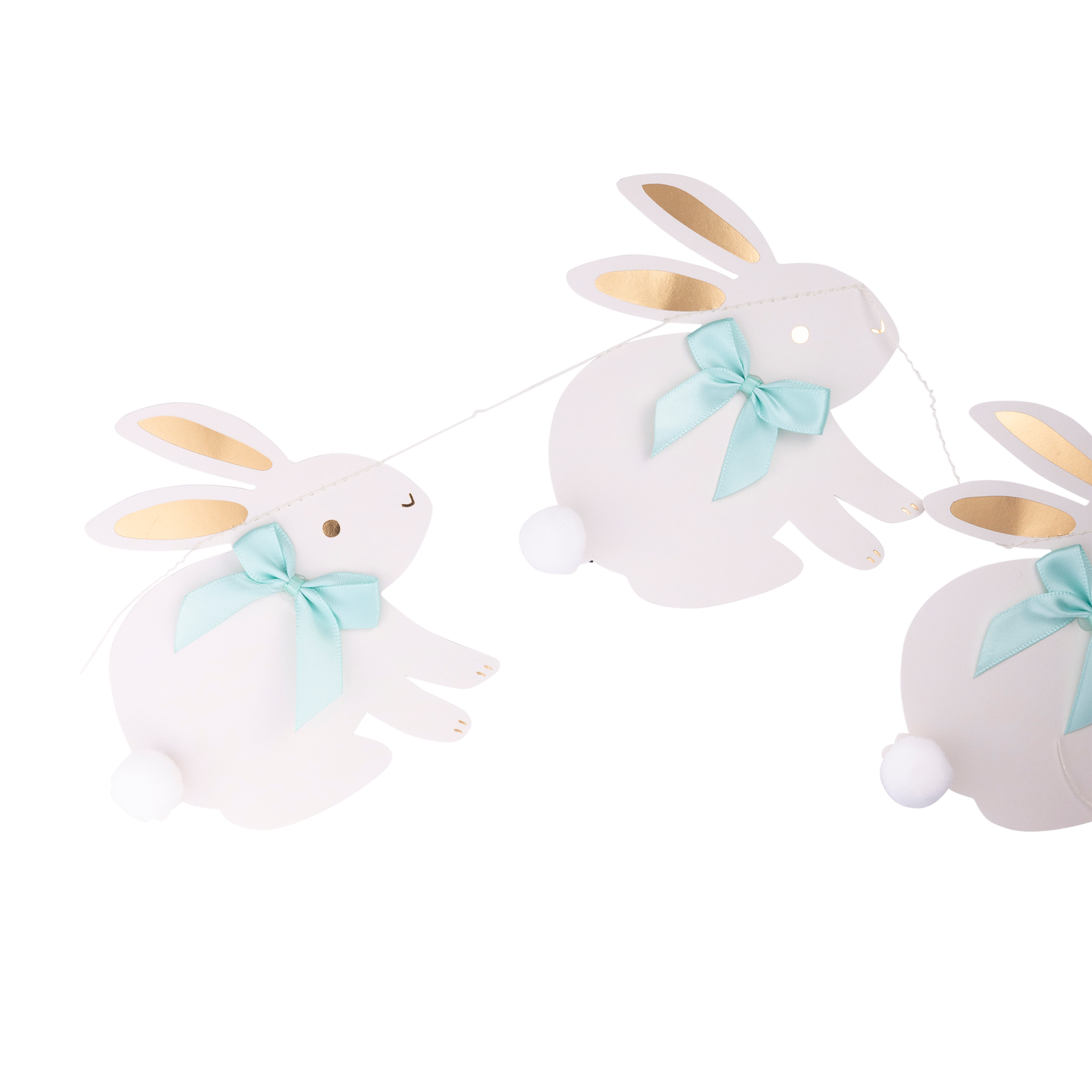 Bunnies with Ribbon Bows Banner – whimsical decor for Easter, birthdays, or baby showers, set of 3.