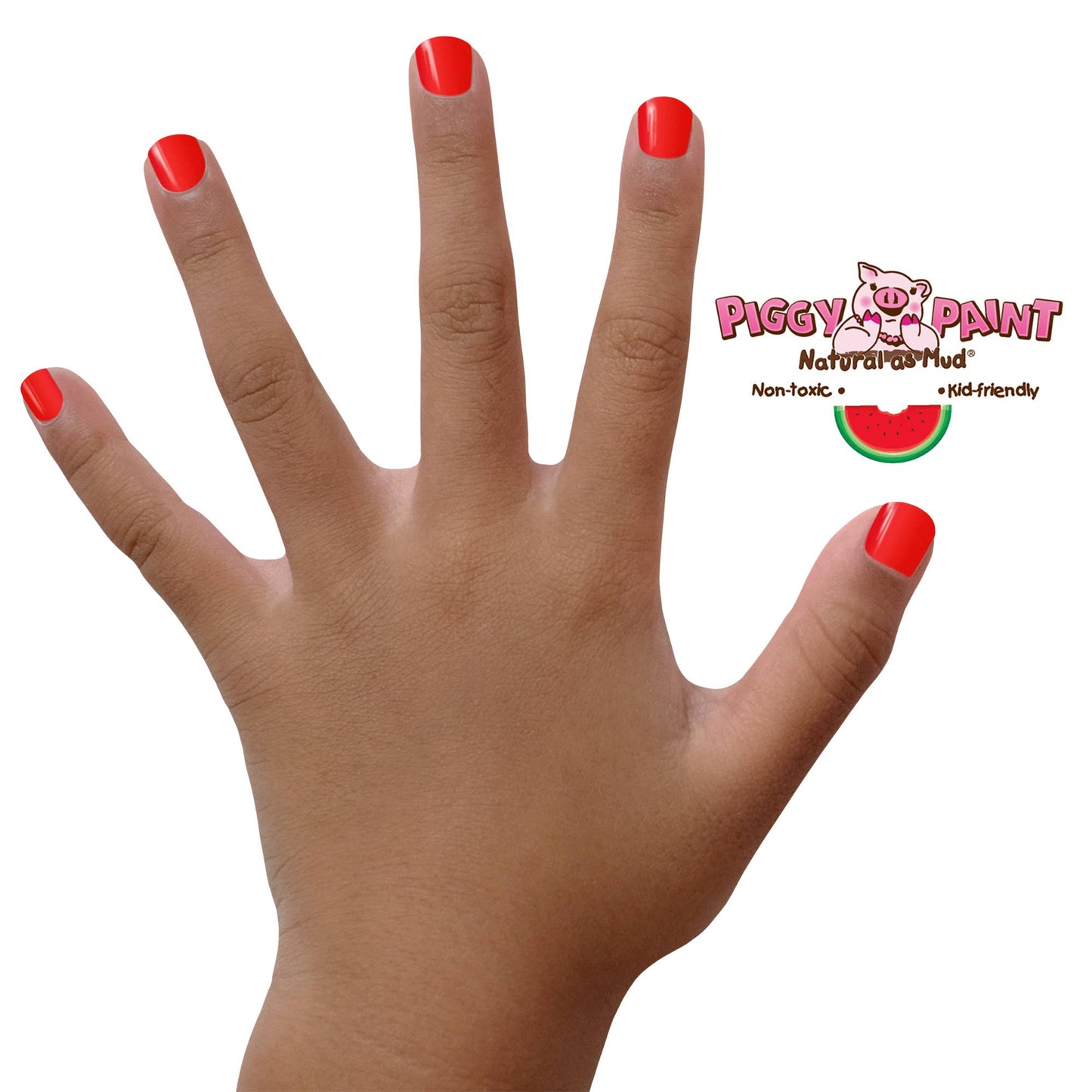 Mini scented Wacky Watermelon nail polish by Piggy Paint, featuring a non-toxic, water-based formula that is cruelty-free, vegan, and kid-friendly. Safe for pregnancy, this polish offers vibrant watermelon color and a sweet scent.