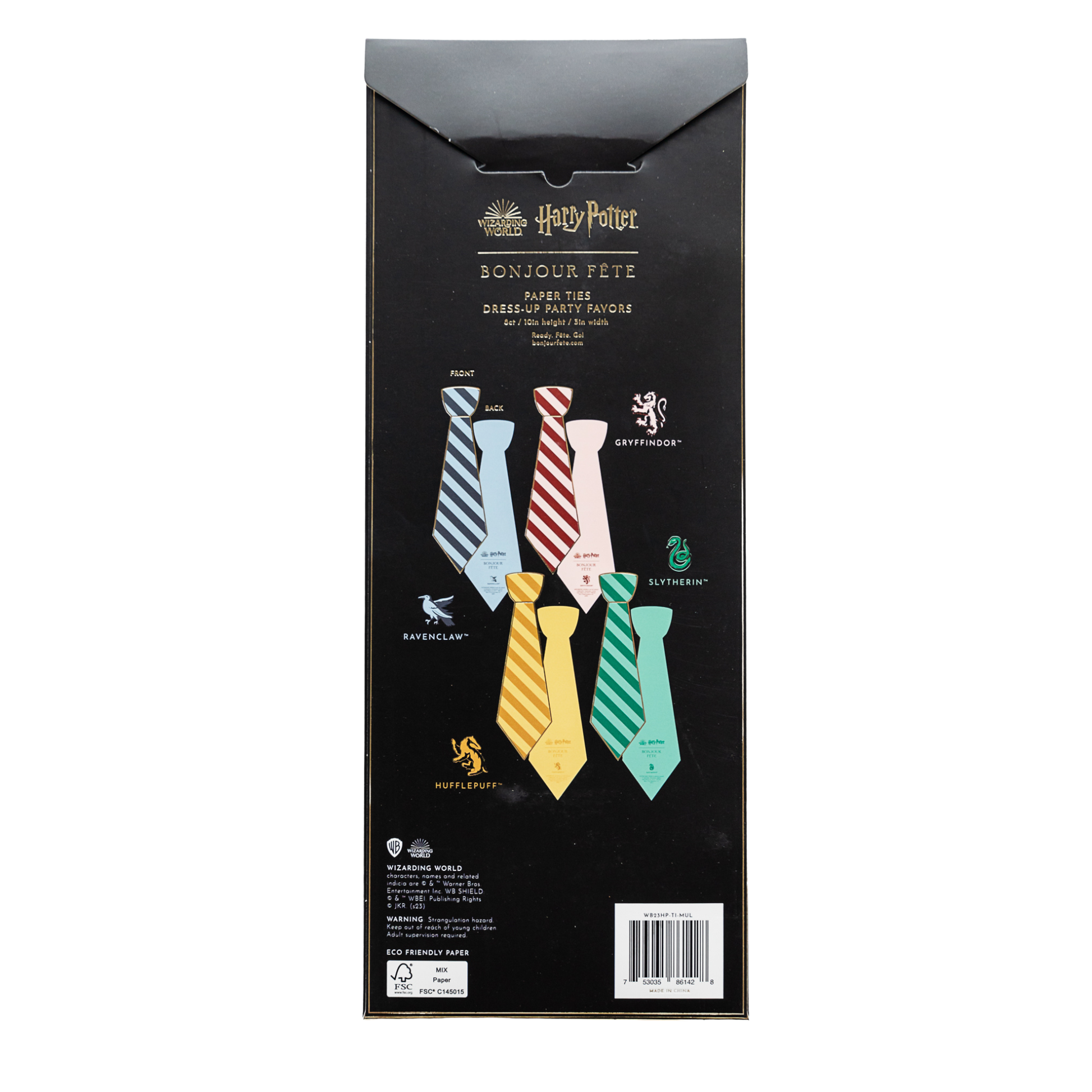 Harry Potter x Bonjour Fête House Pride multicolor Hogwarts paper ties, 10" x 3", 8 pack, licensed