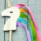 Unicorn Wand from Sparkle Sisters by Couture Clips featuring a glittering unicorn with grosgrain ribbon hair. This enchanting toy wand inspires imaginative play, making it perfect for dress-up and creative adventures for kids. The sparkling design and charming details encourage storytelling and fun, making it an ideal gift for young dreamers.