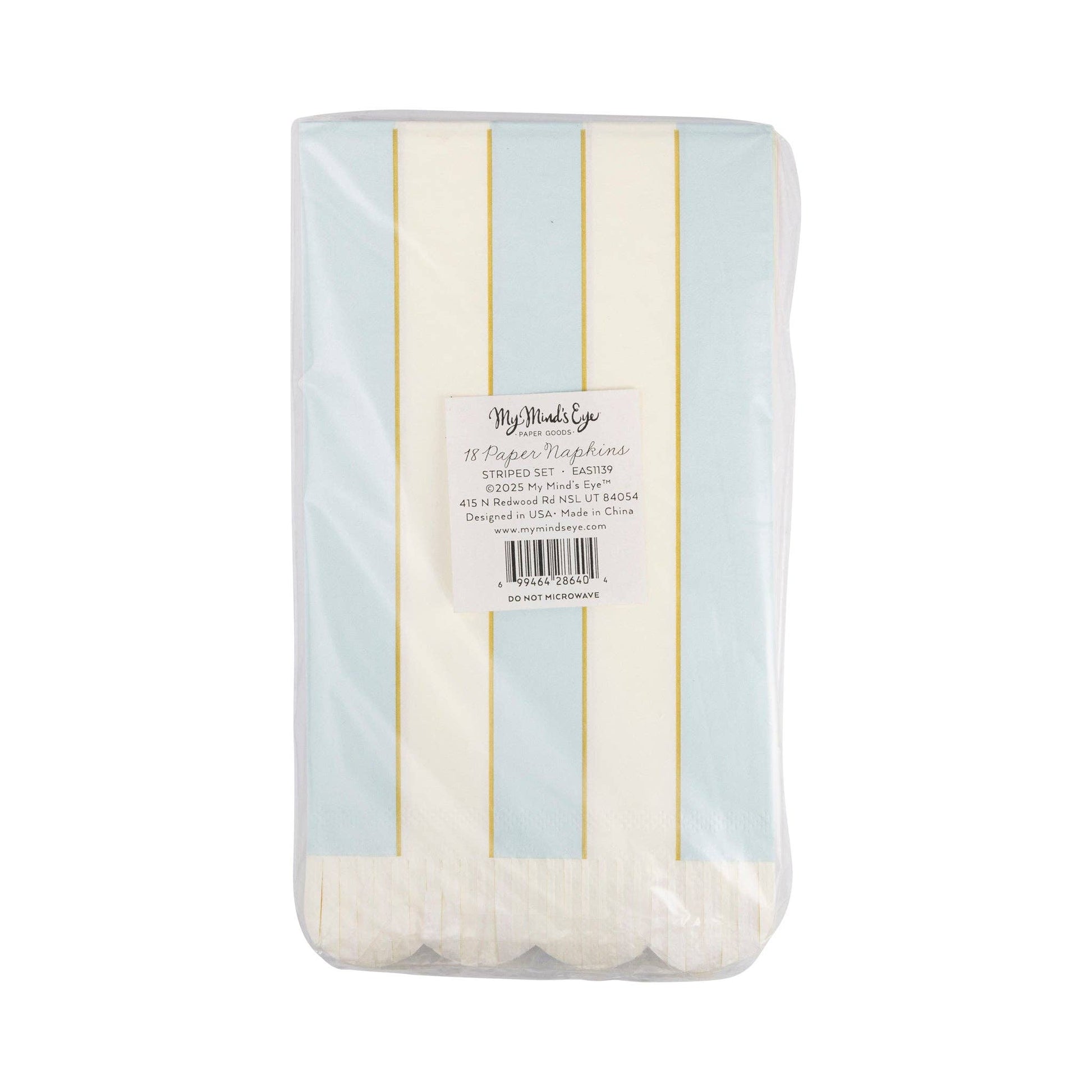 Guest Napkin Set – 18 napkins (4.25"x7.75"), 3 designs with striped & fringe trim, perfect for spring gatherings.