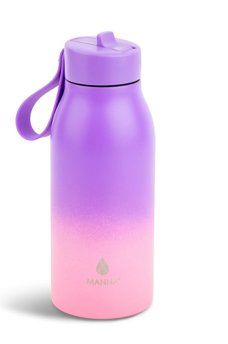 Personalized 12oz kids water bottle with glitter name, available in fun ombre colors. BPA-free, vacuum insulated, leakproof, and includes a flip-up straw and handle strap. Keeps drinks cold for 12hrs or hot for 8hrs. Perfect for school and travel