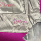 Personalized satin pillowcase made from soft microfiber fabric, perfect for reducing facial creases and wrinkles. Comes in a satin pouch for easy storage.