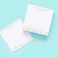 Colorful 3.5" x 3.5" sticky note pad with 300 sheets, imprinted with 'Throw Kindness Around Like Confetti.' Features a sticky adhesive backing and comes in shrink-wrap packaging. Confetti acrylic note holder sold separately. 