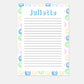 Colorful Smiley personalized stationery set with 10 flat notecards and matching envelopes, perfect for all occasions. Each notecard is 5" x 7" with a smooth finish.