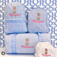 Explorer baby blue gingham small backpack, personalized for toddlers & fashionistas. Fits iPad, makeup, credit cards. Washable.