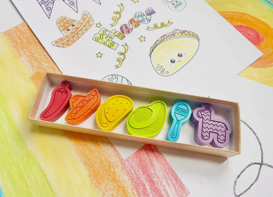 Construction Crayons Gift Set featuring 7 assorted non-toxic crayons in an 8" x 2" box. Perfect for party favors, stocking stuffers, or classroom supplies. Eco-friendly and colorful, ideal for creative play.