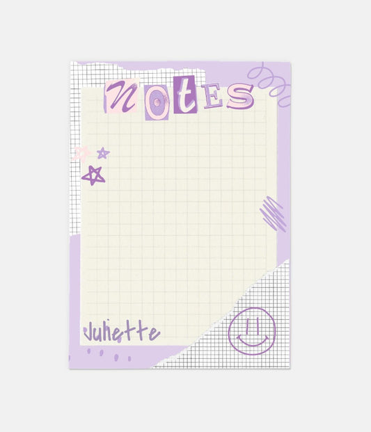 Cute Smiley Notes stationery set with 10 personalized flat notecards and envelopes, designed for fun correspondence. Each card measures 5" x 7