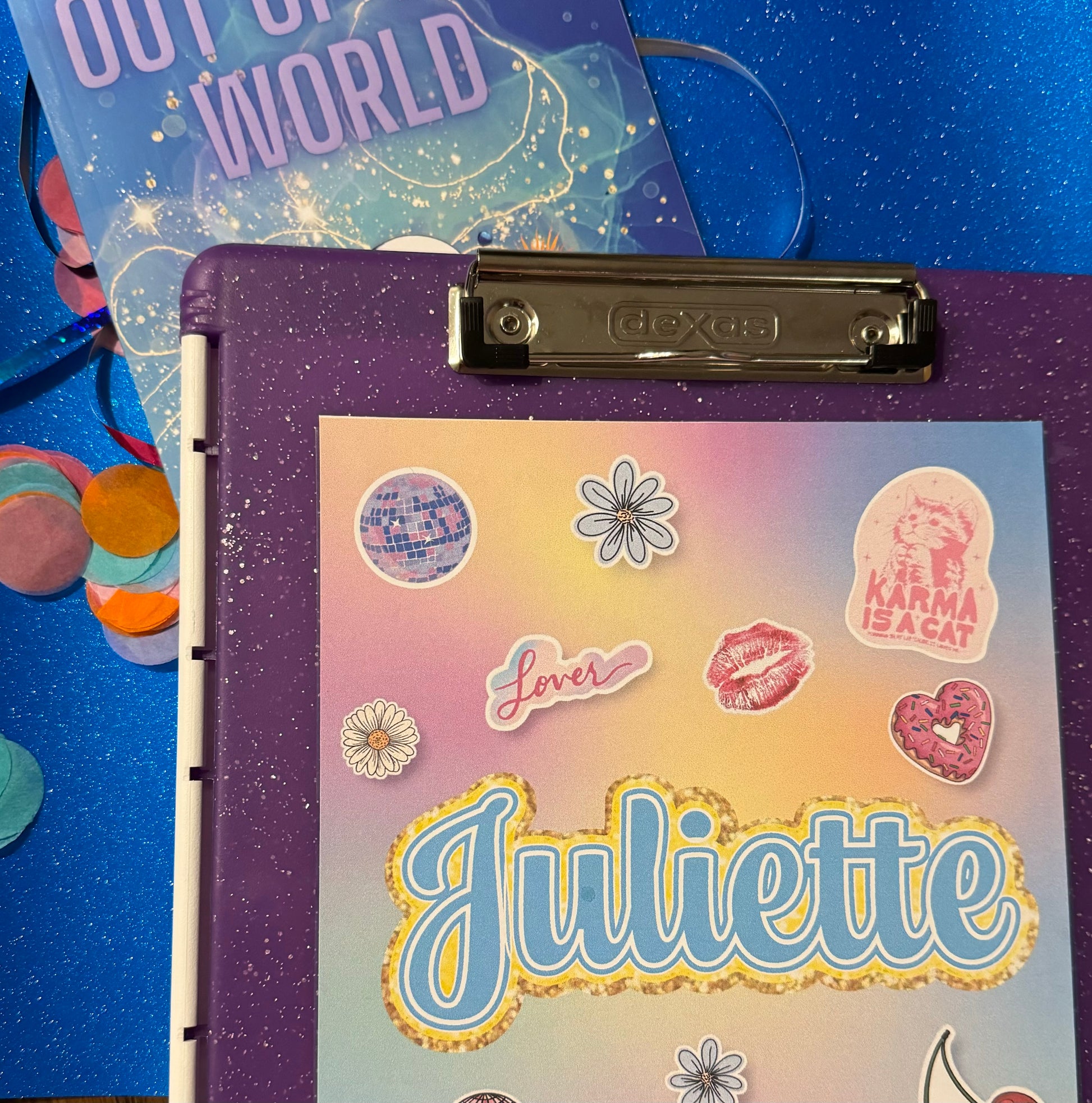 Personalized clip case for camp stationery, custom clipboard with storage. Perfect for letters and notes, featuring customizable backgrounds, fonts, and graphics. Ideal for camp and sleepaway camp use.