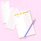 "What's For Dinner? meal planning notepad, perfect for organizing meals with ease. Size: 5.5" x 8.5", featuring 52 sheets with gold foil accents on each sheet. Includes a magnet on the back for easy display and comes in shrink-wrap packaging. 