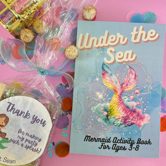 mermaid coloring book, under the sea activity book, kids party favor, 121 pages, ages 3-8, mermaid theme, coloring pages, cutting activities, connect-the-dots, drawing tutorials, mazes, sea creatures, ocean exploration, non-screen activity, creativity booster, imagination activity, birthday party favor, mermaid birthday gift, restaurant activity, grandparent gift, Chief Gifting Officers, thank you gift tag, mermaid crayon.