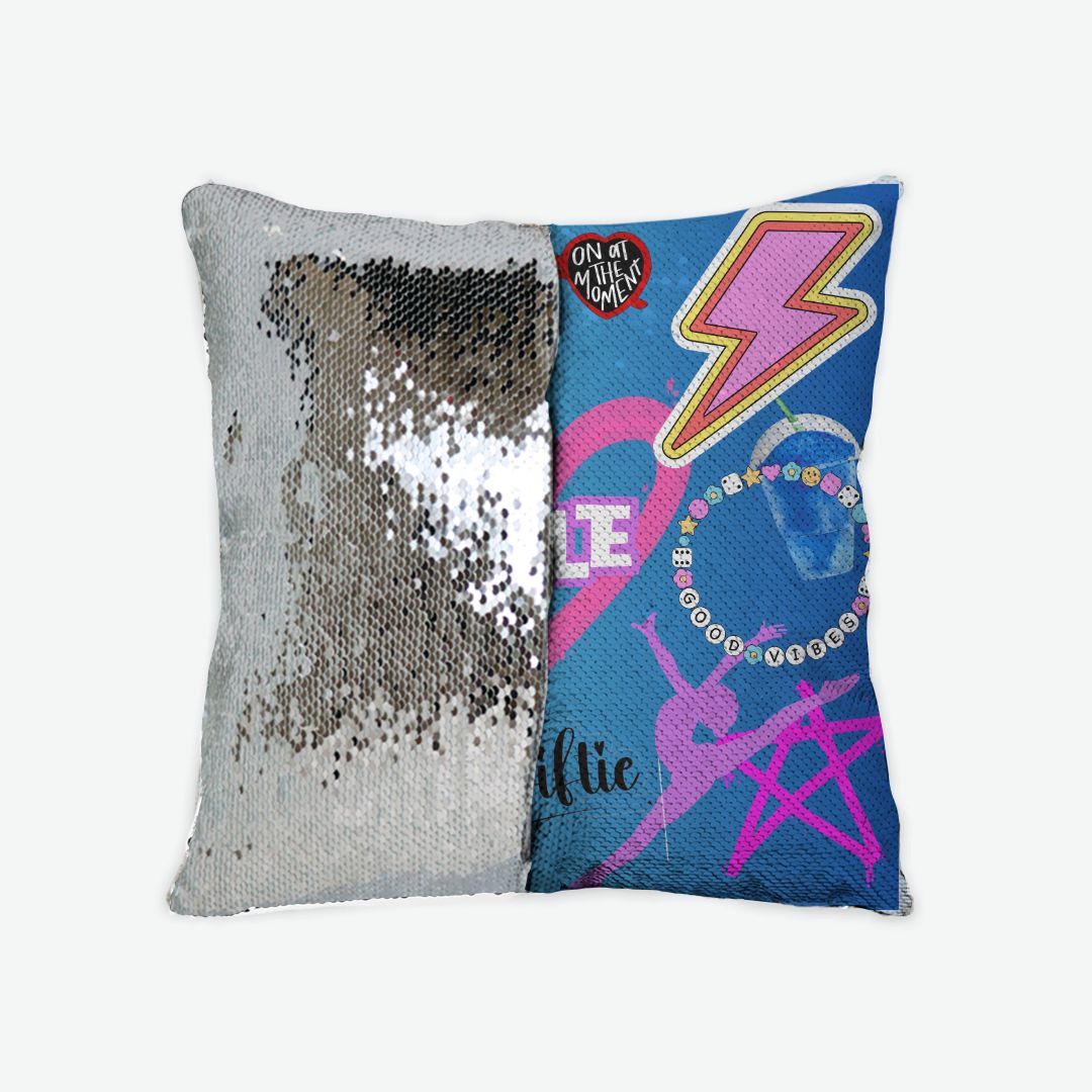 Reversible Sequin Pillowcase: 15.5″ x 15.5″ with color-changing sequins. Fun camp gift or decor. Available in Black, Gold, Pink, Silver. Spot clean only