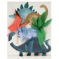 Dinosaur Cake Toppers Set with 5 Colorful Dinosaurs and a Crepe Paper Palm Tree, Perfect for Transforming a Birthday Cake into a Jurassic Feast.