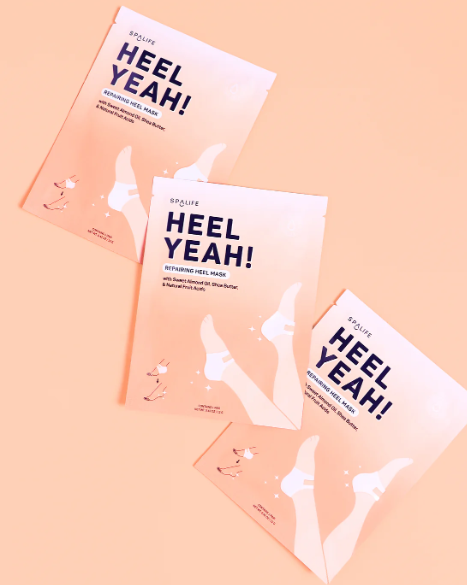 Heel Yeah! Repairing Heel Mask designed to hydrate and soothe dry, cracked heels, providing an intense foot treatment for softer, smoother skin with quick results.