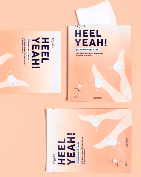 Heel Yeah! Repairing Heel Mask designed to hydrate and soothe dry, cracked heels, providing an intense foot treatment for softer, smoother skin with quick results.