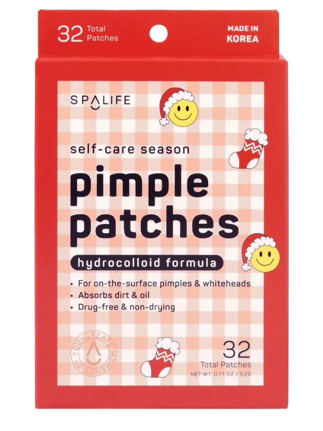 Holiday-themed hydrocolloid pimple patches designed to absorb impurities and reduce the appearance of blemishes, providing festive and effective acne care perfect for the holiday season or as a cute skincare gift.