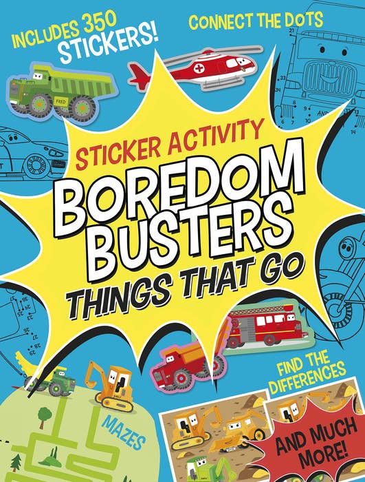 Engaging activity book with 350 stickers, mazes, coloring, and more for young fans of vehicles and transportation.