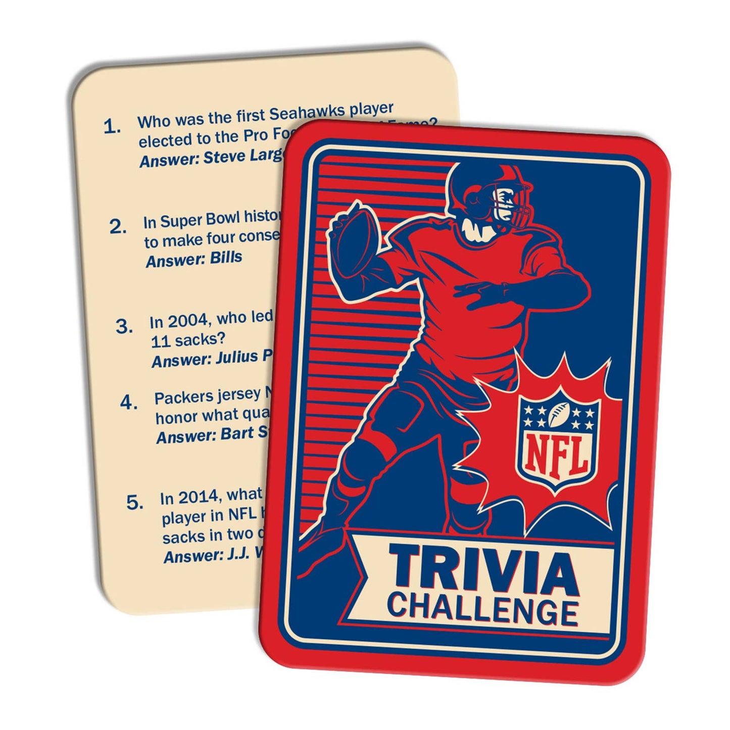 NFL League Trivia Challenge with 50 cards and 250 team-specific questions; perfect for football fans, ages 12+; test your NFL knowledge!