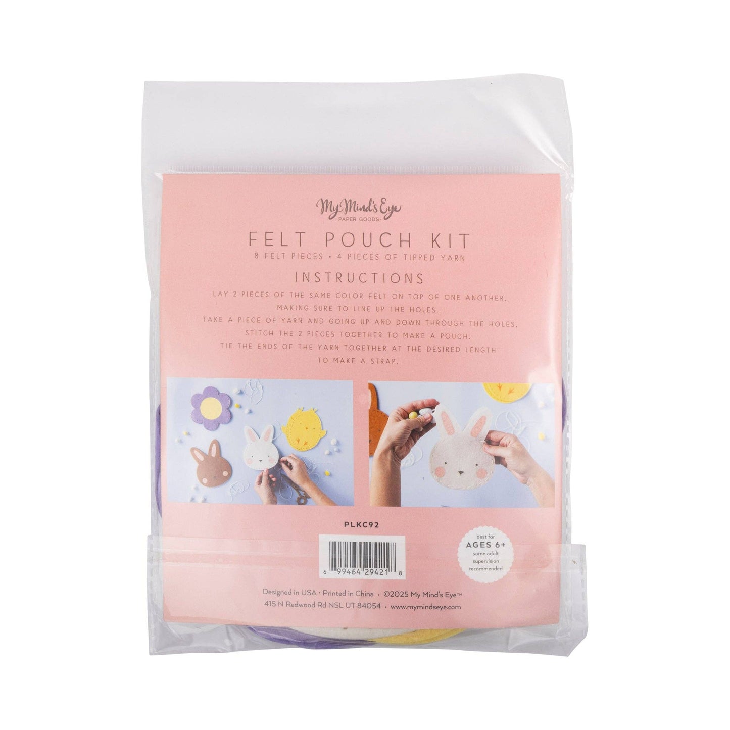 Felt Pouch Kit – 8 felt pieces & 4 yarn, makes 4 Easter-themed pouches (6"x7"), fun craft for kids.