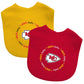 Official NFL Kansas City Chiefs Baby Bibs 2-pack, embroidered logo, machine washable, unisex design