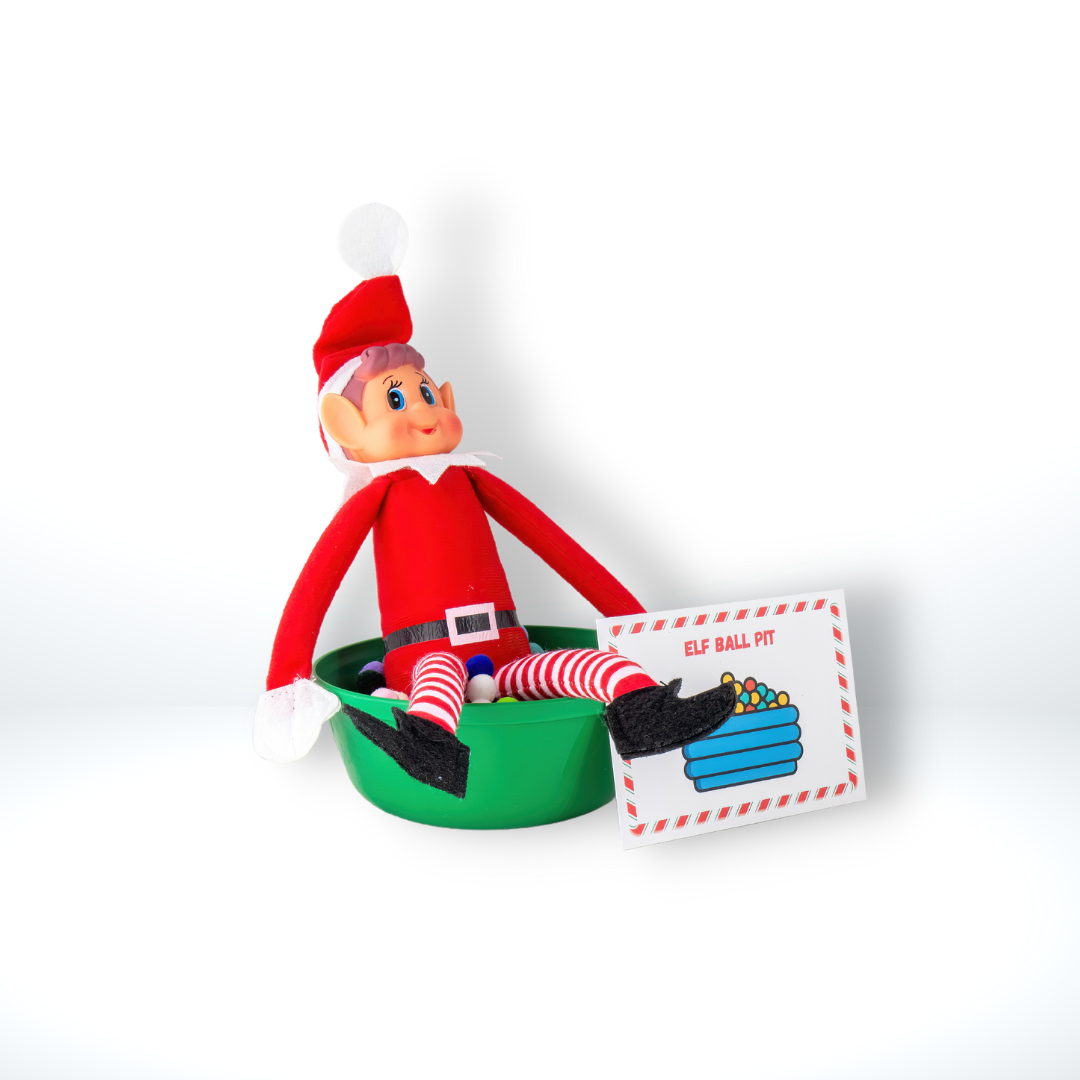 Elf Antics Kit for Christmas, available in 12-day and 24-day options with bonus days, featuring pre-planned elf scenes, activities like movie night, elf car wash, and balloon animals, perfect for holiday fun.