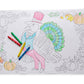 Kids' coloring place mats with charming illustrations, perfect for holiday gatherings. Set of 6, 12"x18" sheets with 6 sets of crayons (4 crayons per set), providing hours of creative fun at the kids' table. Packaged in a sealed cello sleeve.