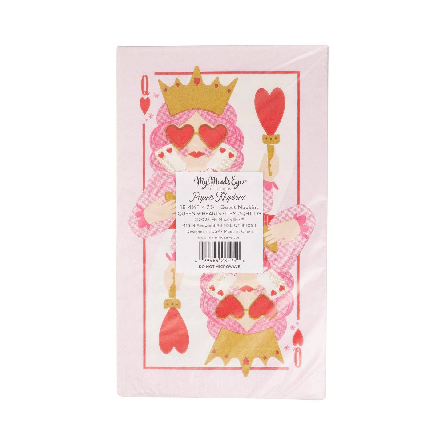 Queen of Hearts dinner napkins, 18 paper napkins with gold foil for Valentine's Day table setting