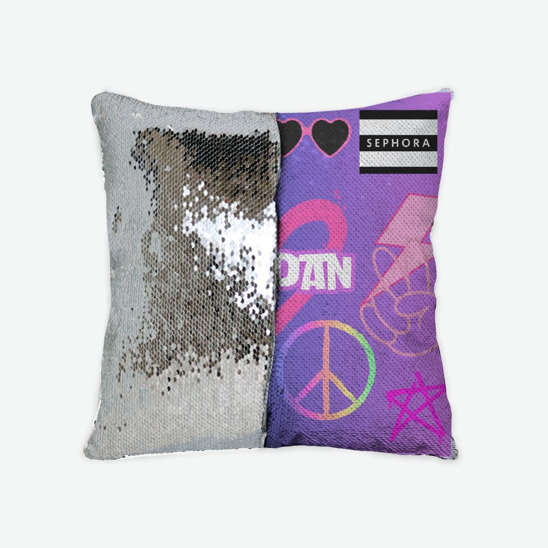 Reversible Sequin Pillowcase: 15.5″ x 15.5″ with color-changing sequins. Fun camp gift or decor. Available in Black, Gold, Pink, Silver. Spot clean only