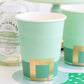 Set of 8 Leprechaun Party Cups – 12oz, 4.5" tall with gold foil and paper hat brim, perfect for St. Patrick's Day.