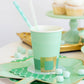 Set of 8 Leprechaun Party Cups – 12oz, 4.5" tall with gold foil and paper hat brim, perfect for St. Patrick's Day.