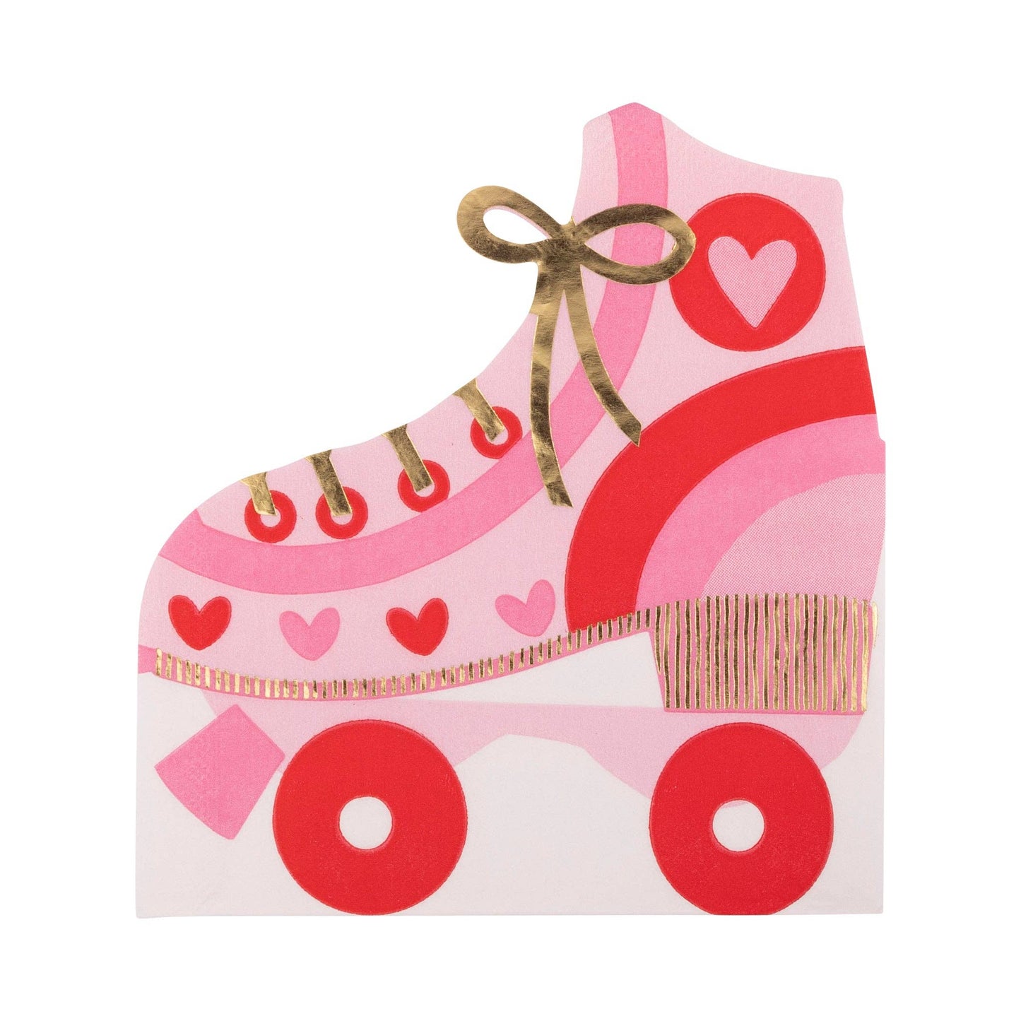 Foil roller skate shaped guest napkins, 18 paper napkins with gold foil for Valentine's Day