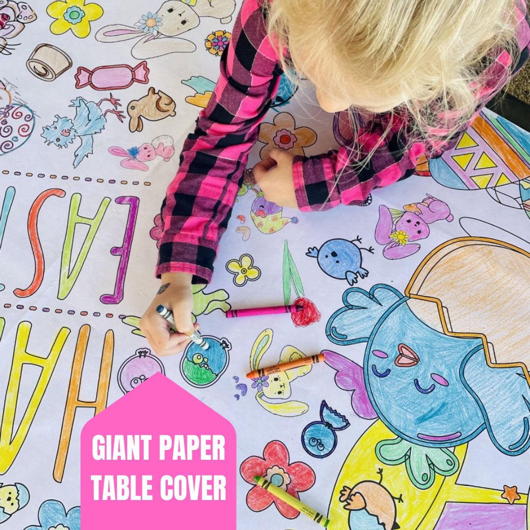 Jumbo Easter paper tablecloth, interactive kids' activity, perfect for family coloring fun, large size