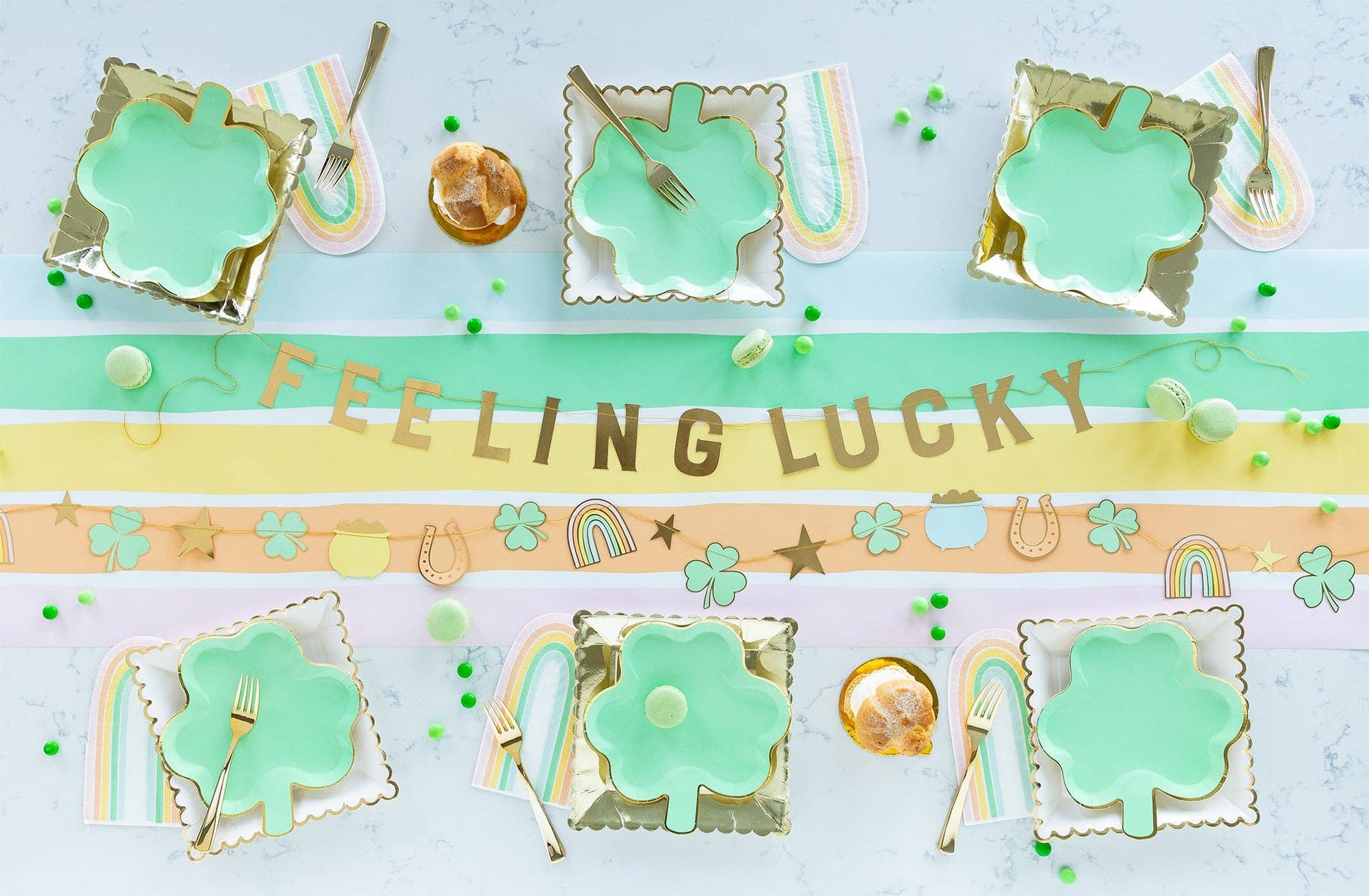 Set of 8 Shamrock Plates – 8" tall with gold foil edging, perfect for St. Patrick's Day celebrations and treats.