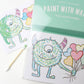 Paint With Water Valentine Cards: 18 vibrant, interactive cards with painting tools for a fun and creative Valentine's gift. Featuring a friendly monster with balloons!