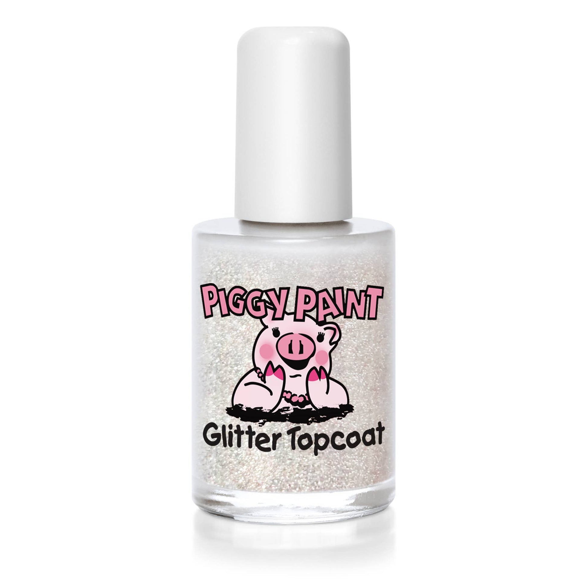 Super sparkly glitter topcoat nail polish perfect for kids with a non-toxic, water-based, cruelty-free, and vegan formula, adding vibrant glitter to any nail color. Safe for all ages and parent-approved for lasting sparkle.