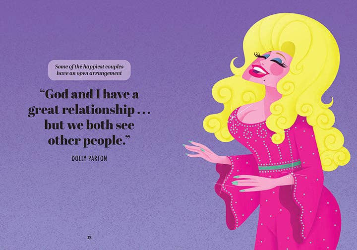 Gay Icon Quote Book with over 70 icons from Beyonce, Betty White, RuPaul, David Bowie, and more, featuring inspiring quotes and vibrant illustrations of beloved LGBTQ+ icons in music, film, and fashion. Perfect gift for pop culture fans.