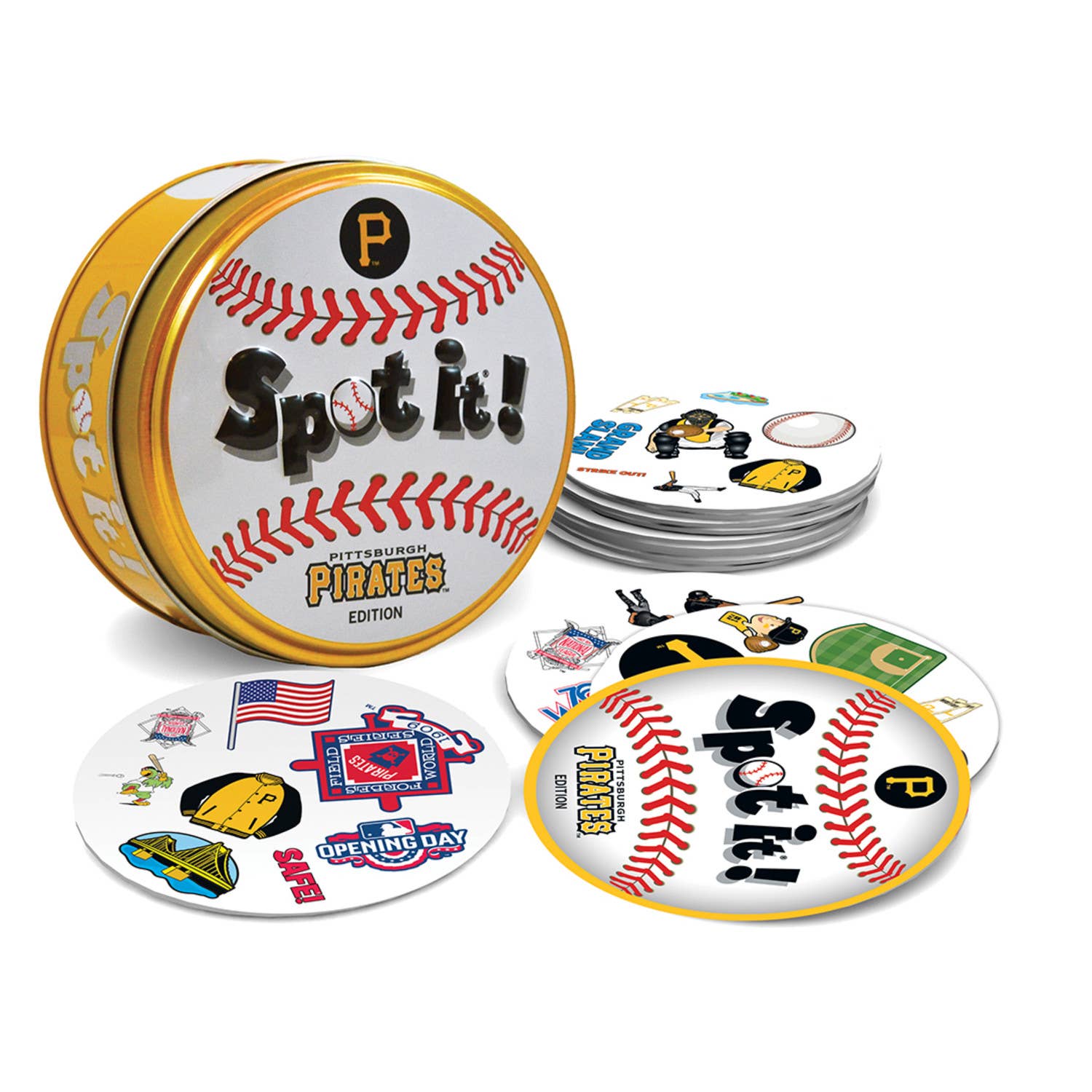 Officially licensed MLB Pittsburgh Pirates Spot It! game, 55 cards, 5 mini-games, family fun, ages 7+